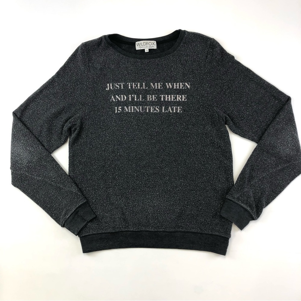 Wildfox charcoal Baggy Beach Fifteen Minutes Late long sleeve top Small Casual